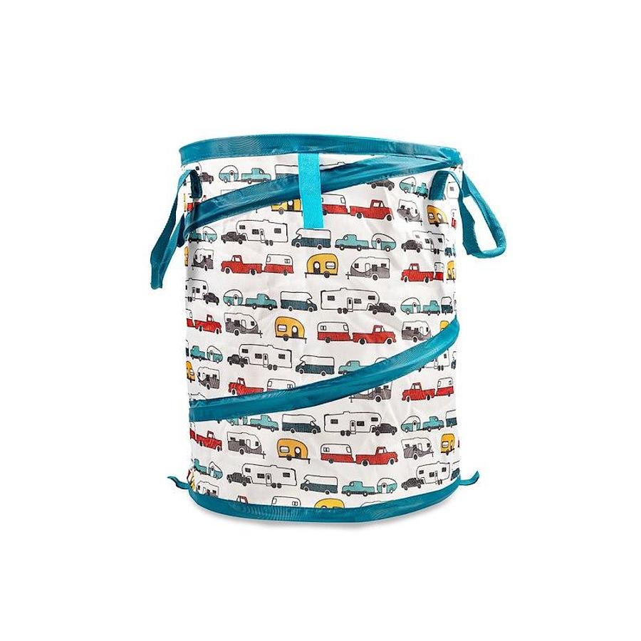 Collapsible Container, Life Is Better At The Campsite. 15 Inch Diameter x 18 Inch Height When Open/ 2 Inch Height When Collapsed, Holds 30 Gallon Kitchen Size
