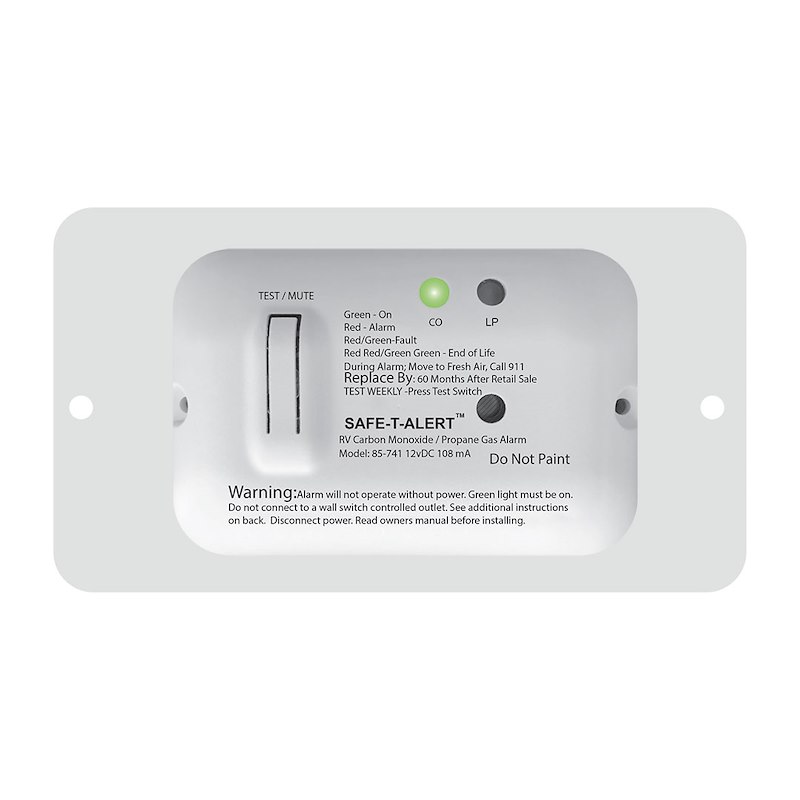 Carbon Monoxide/ Propane Leak Detector W/ LED Indicator. Surface Mount, 12 Volt Hardwired, White. W/ Trim Ring