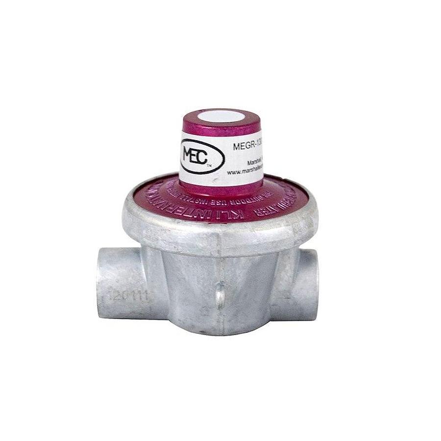 Propane Regulator 1/4 Inch FNPT Inlet x 1/4 In FNPT Outlet. 20 PSI; Single Stag. 1200000 BTU. Without Hose. Red, Fixed PSI Type. Horizontal Mount