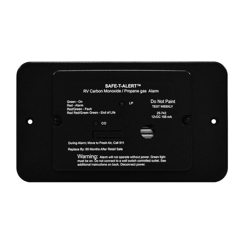 Carbon Monoxide/ Propane Leak Detector. Detects Both LP And CO Gas, W/ LED Indicator. Flush Mounting, 12 Volt DC Hardwire. Black; With Trim Ring