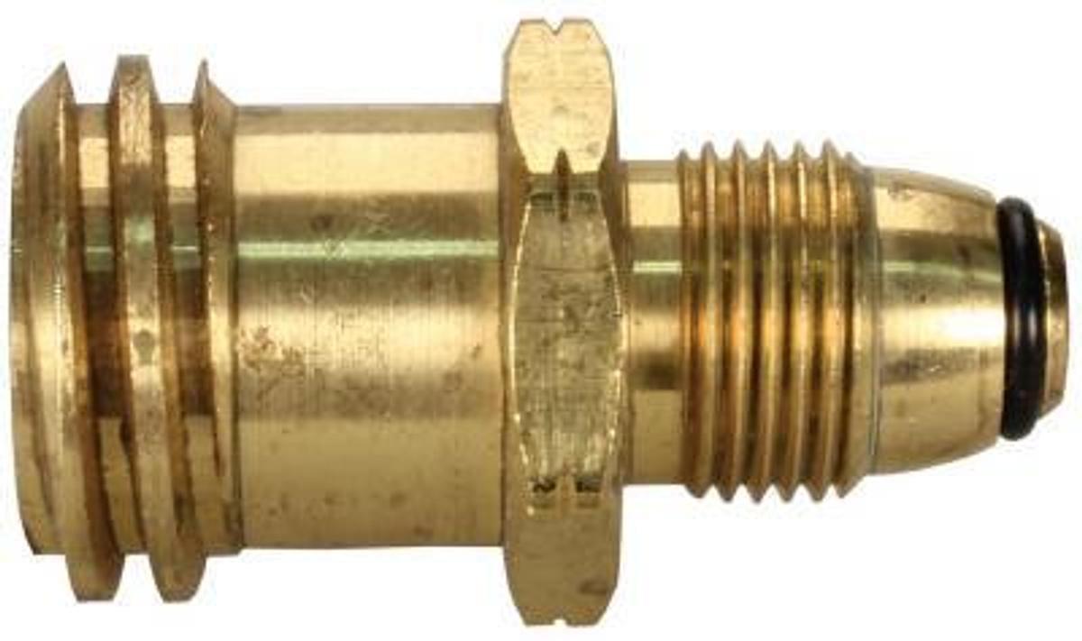 Propane Adapter Fitting. Female Quick Connect x Male POL (Prest-O-Lite), Use With Older Style LP Bottles For New Style Connections, With O-Ring