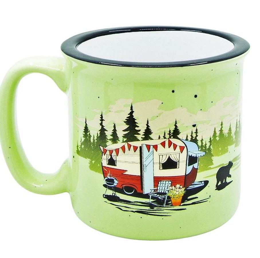 Cup Coffee Mug, 15 Ounce Capacity, W/ Handle Beary Green Design, Green, Ceramic, Dishwasher & Microwave Safe
