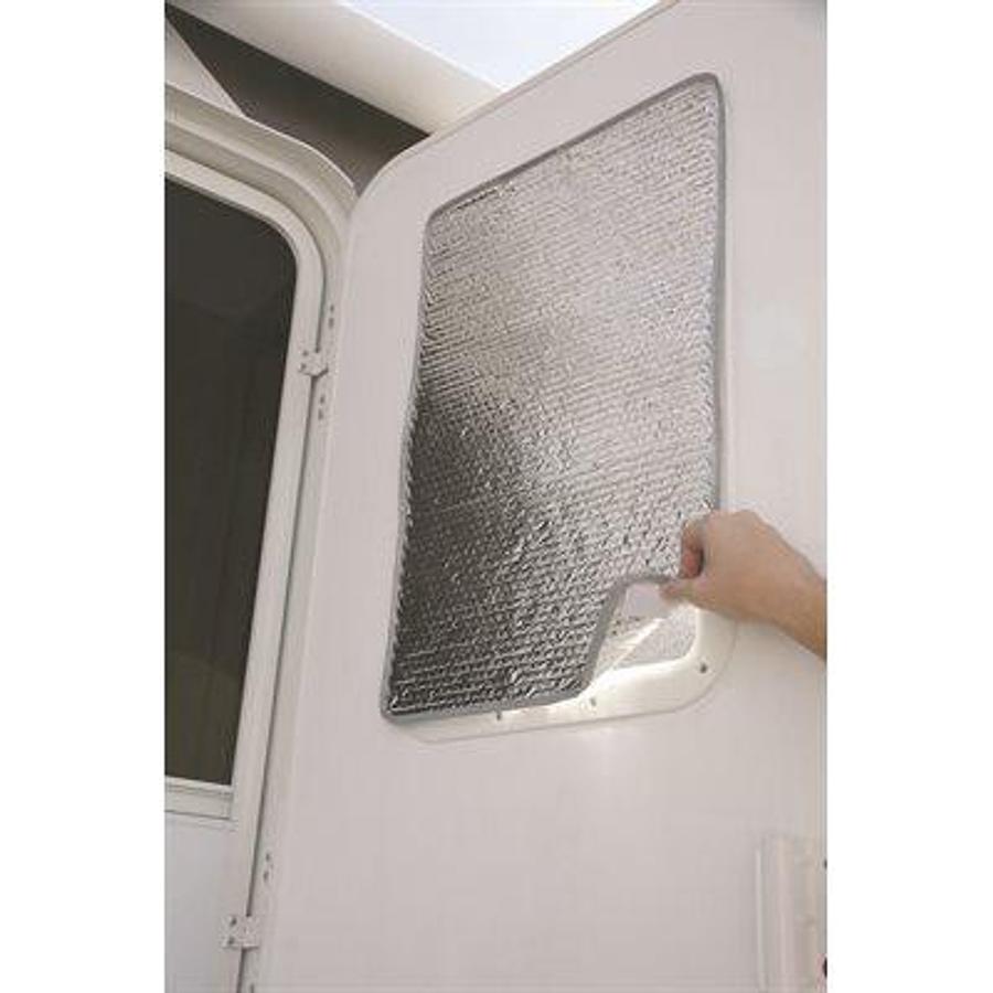 Window Shade; RV Window or RV Door; Manual; 25-1/4 Inch Width x 16-1/4 Inch Height; Reflective Surface; Hook and Loop Mounting