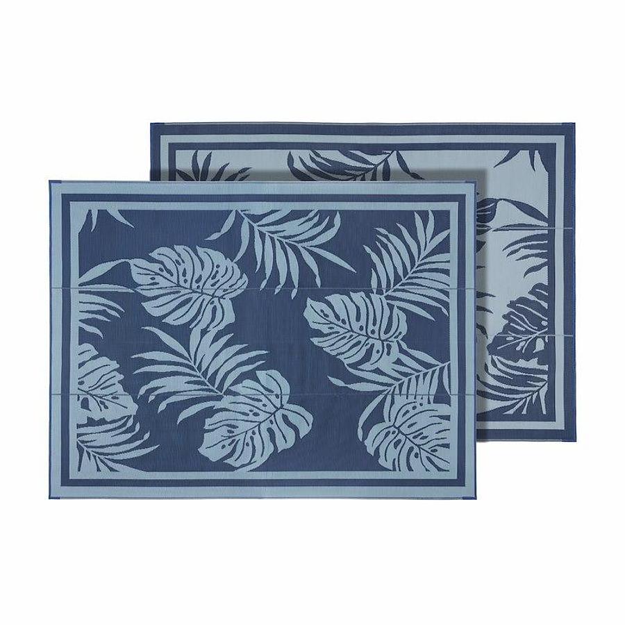 Patio Mat. Caribbean Design, 12 FT L x 9 FT W, Paradise Blue. Polypropylene, Reversible Fabric. Mold And Mildew Resistant