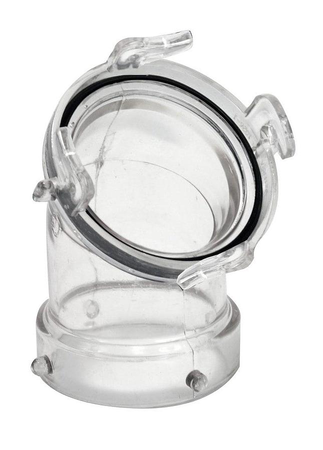 RV Sewer Waste Valve. Extends Drain Hose Connections. 45 Degree x 3'' Bay Lugs; Clear
