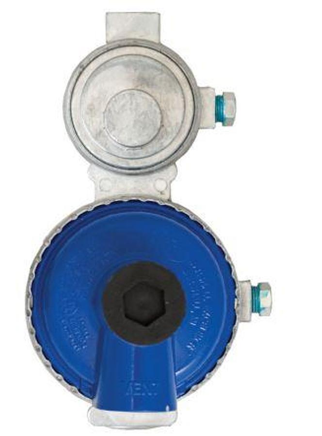 Propane Regulator Excela-Flo 1/4 Inch FNPT Inlet x 3/8 Inch FNPT Outlet Two Stage. 175000 BTU, Without Hose. Die Cast Zinc; Internal Relief Spring Loaded Diaphragm Type. Low Capacity, Vertical Mount