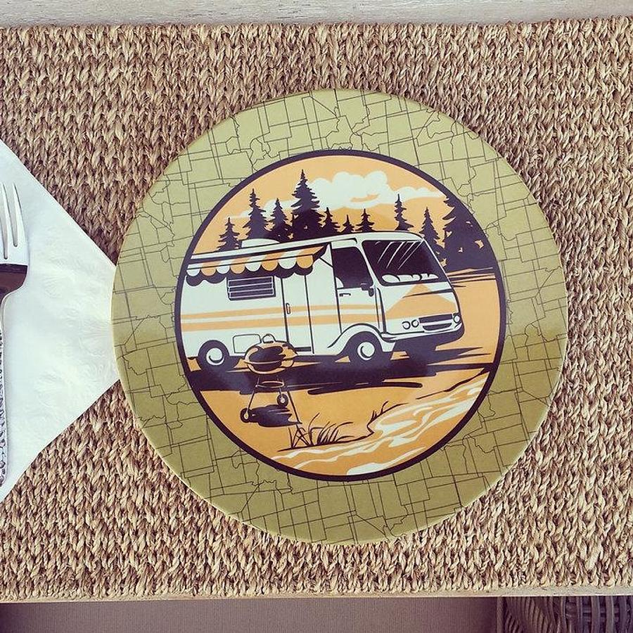 ish Set; Camp Casual ®; 12 Piece Set; Camping Images. Multiple Color, Melamine, W/ Four 11 Inch Dinner Plates/ Four 8-1/2 Inch Salad Plates And Four 6 Inch Bowls. BPA free
