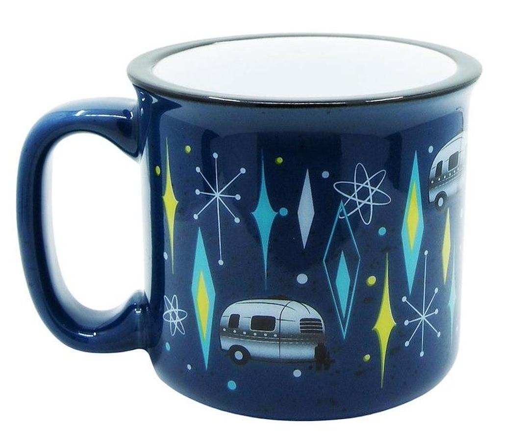 Mug 15 Ounce Capacity, With Handle. Vintage Blues Design; Blue, Ceramic. Dishwasher & Microwave Safe