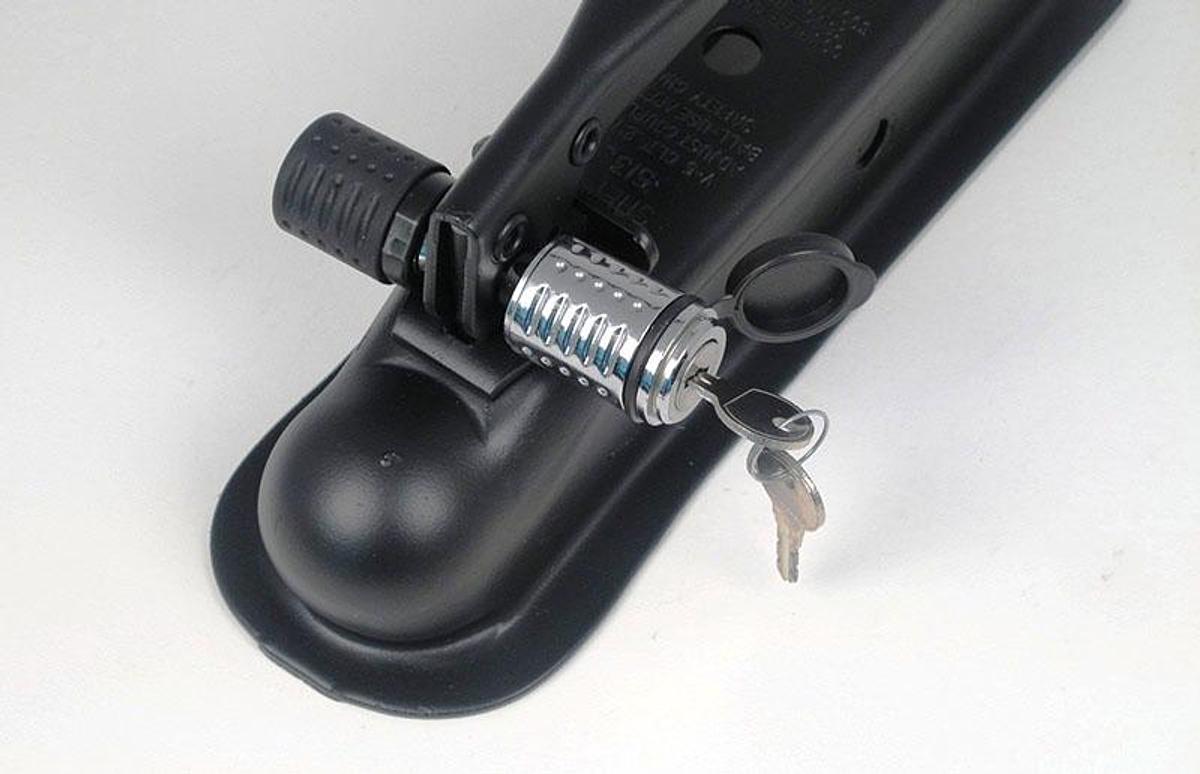 Hitch Lock Trailer Coupler Lock For 1/2 Inch Opening Conventional Lever Style Couplers. Flush Lock Design, Steel, W/ 2 keys