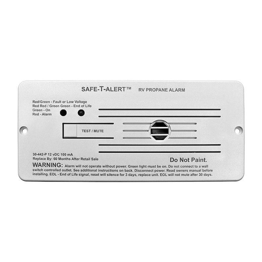 Propane Leak Detector, Flush Mount 6-3/8 In L x 2-7/8 In H x 1 In Wi W/ Auto Reset 12 Volt DC Hardwire, White