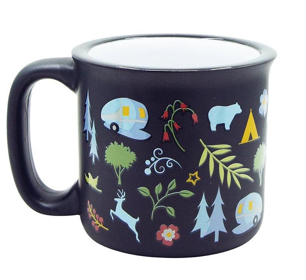 Mug 15 Ounce Capacity, W/ Handle, Into The Woods Design. Black, Ceramic. Dishwasher & Microwave Safe