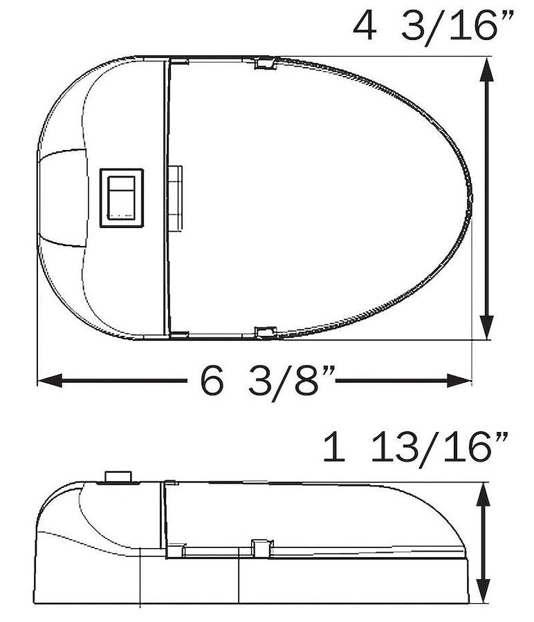 Single RV Interior Light, 6.377 In H x 4.173 In W x 1.787 In D, 12.8 Volt DC, 0.3 Amp, W/ On/Off Switch, 9 Diodes