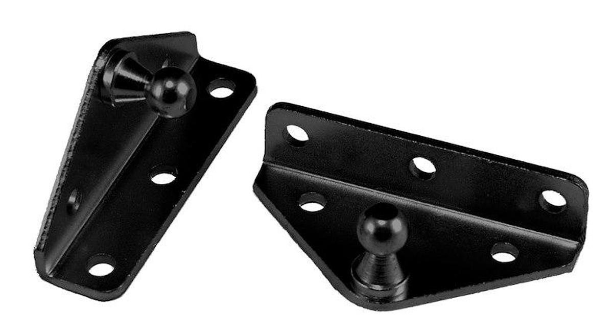 Used Multi Purpose Lift Support Bracket Used For Mounting Gas Lift Supports. L Shaped; Angled , 10 Millimeter Ball Stud. 5 Holes, Powder Coated. Black. Set Of 2