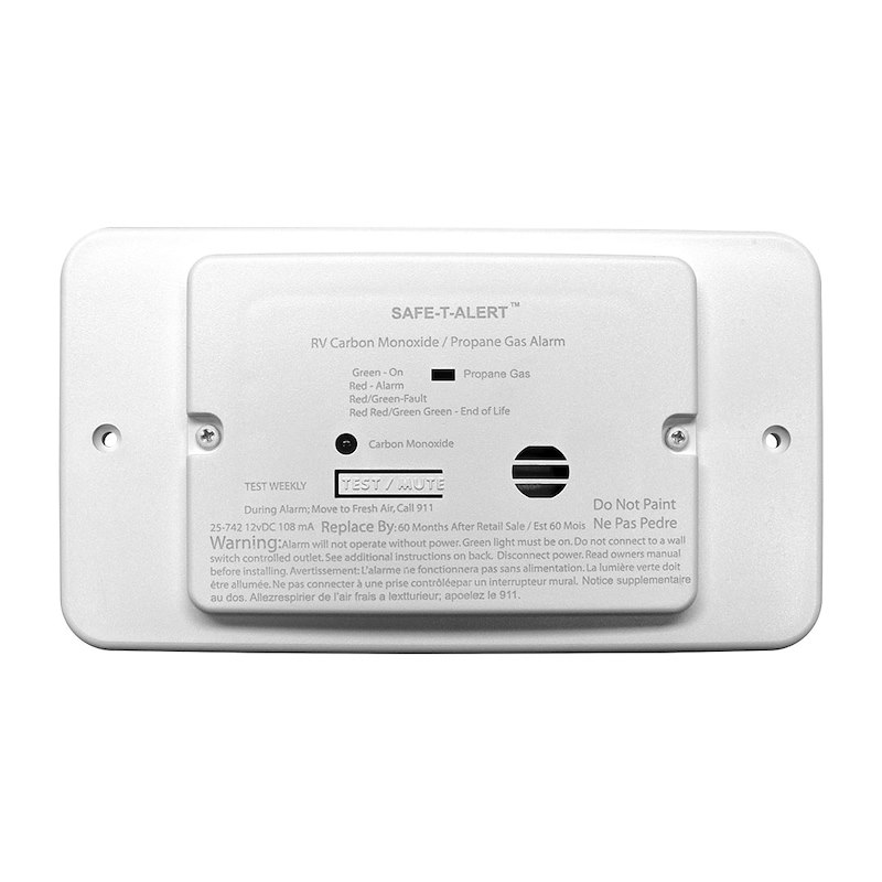 Carbon Monoxide/ Propane Leak Detector Alerts To Leak With Beeping W/ LED Indicator Flush Mounting. 12 Volt DC Hardwire White W/ Trim Ring