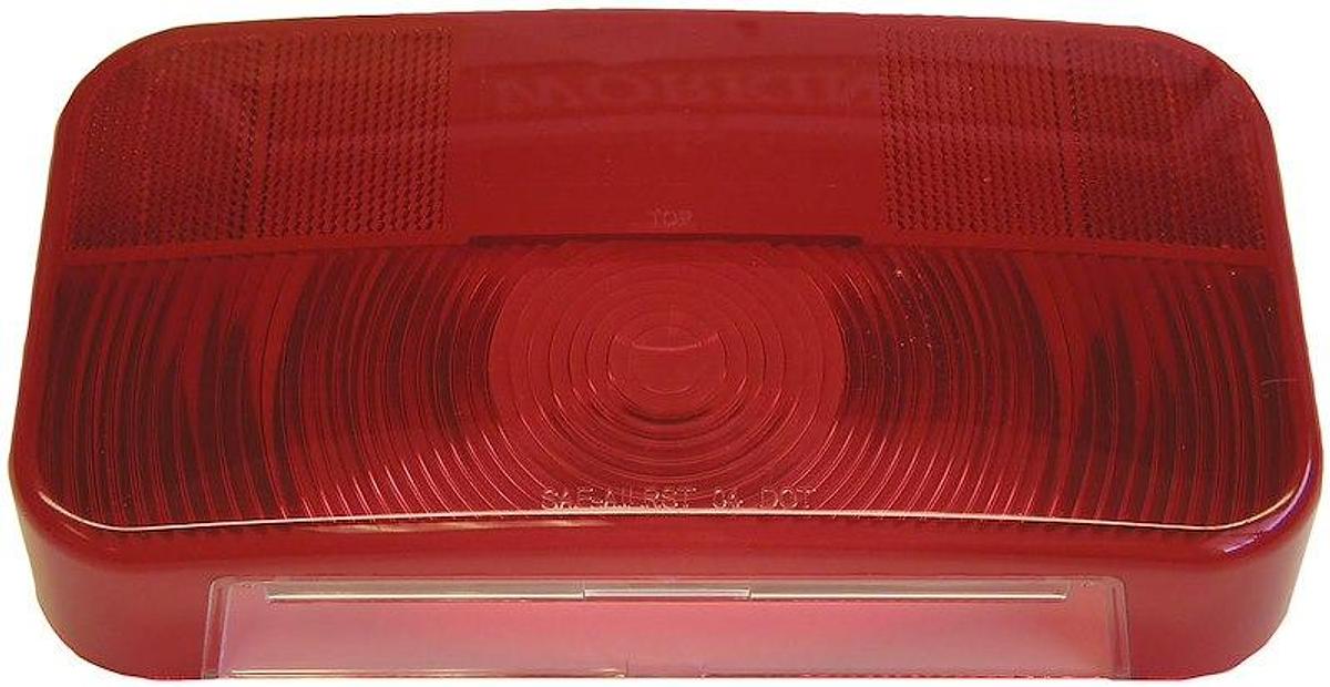 Trailer Light Lens, Replacement Lens. Rectangular Red/ Clear. Snap-On, With License Light Lens