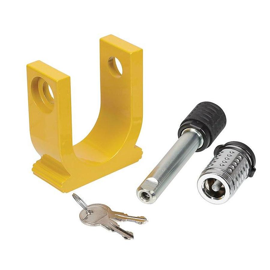 Hitch Lock; Fifth Wheel Trailer Hitch King Pin Lock; Fits All King Pin Couplers; With U Clamp/ Bar Barrel Lock/ Two Keys and Dust Cover