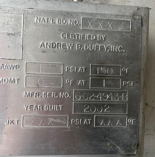 Used 4,000 GALLON AB DUFFY TANK - 7.5 HP/XP MIXER - S/S