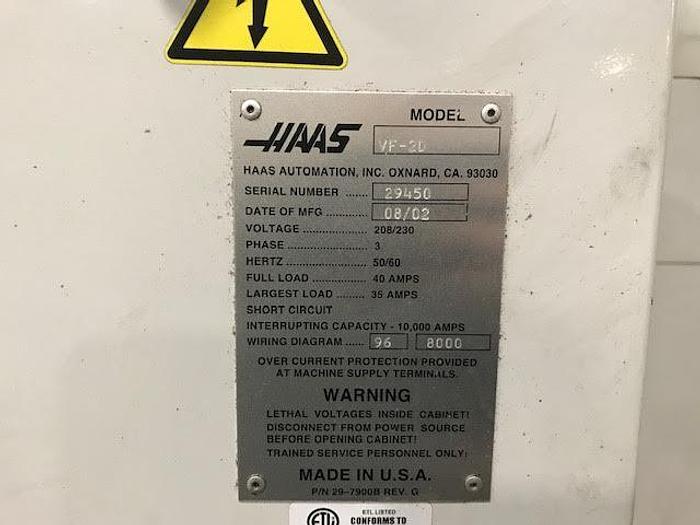 Used HAAS VF-2D Vertical 3-Axis CNC Machining Center 2002