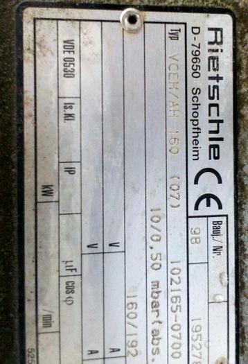 Used Pump, Vacuum, 7.5 HP, Rietschle, Type VCEH/AH 160 (2) #S737565