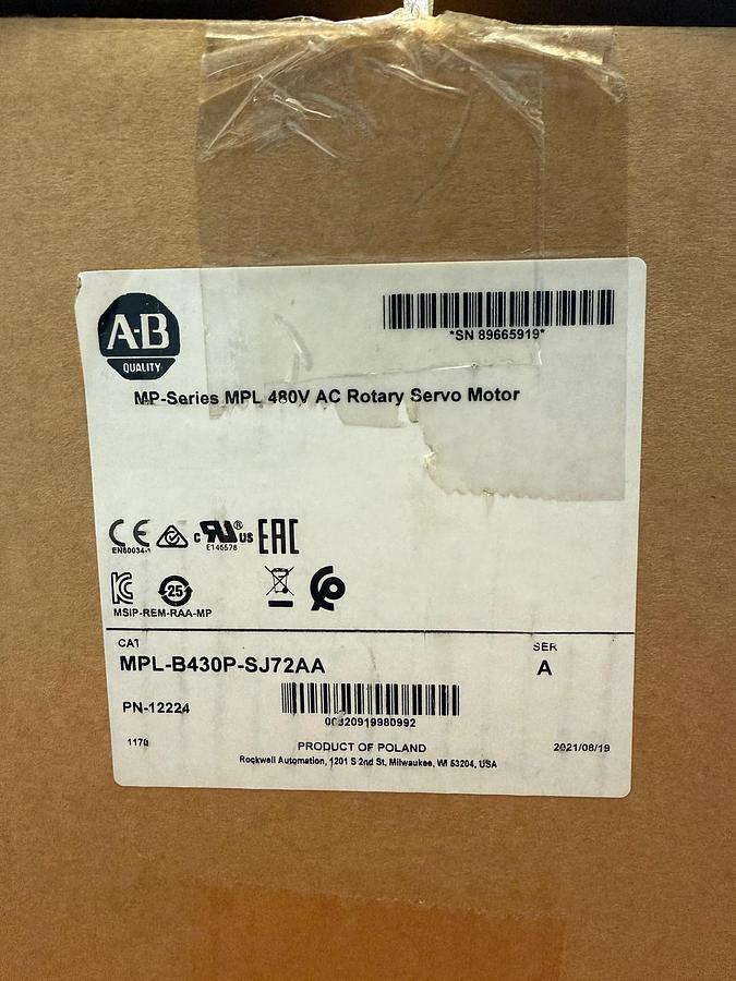 Allen-Bradley MP-Series MPL 480V AC Rotary Servo Motor – Cat. MPL-B430P-SJ72AA