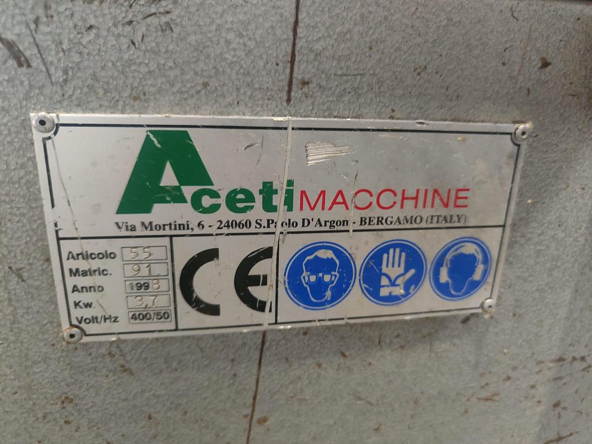 Used 1998 ACETI SMASHER? Wait. It's 'SMERIGLIATRICE' means deburring machine or deburring grinder. 'ACETI' is company or steel? The phrase: "1998 SMERIGLIATRICE ACETI mod. ART 55" Likely: "1998 ACETI deburring machine model ART 55"