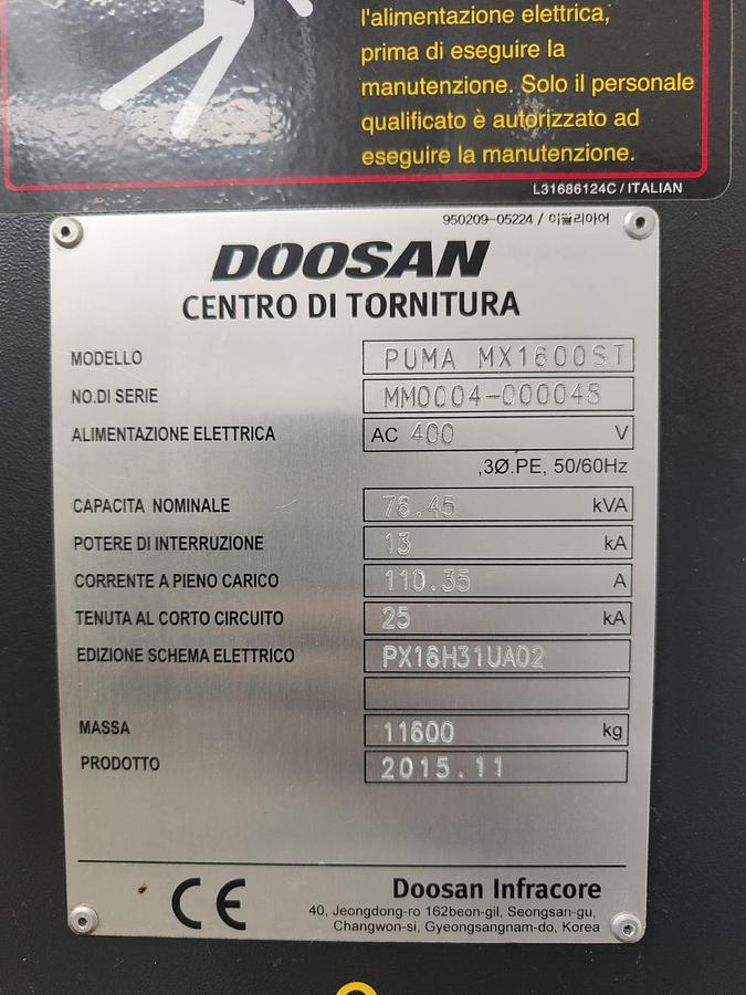 Used 2015 DOOSAN lathe mod.MX1600ST