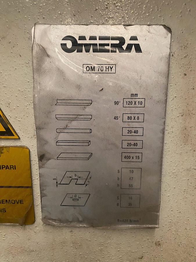 Used HYDRAULIC PUNCHING MACHINE BRAND OMERA MOD. OM 70 HY