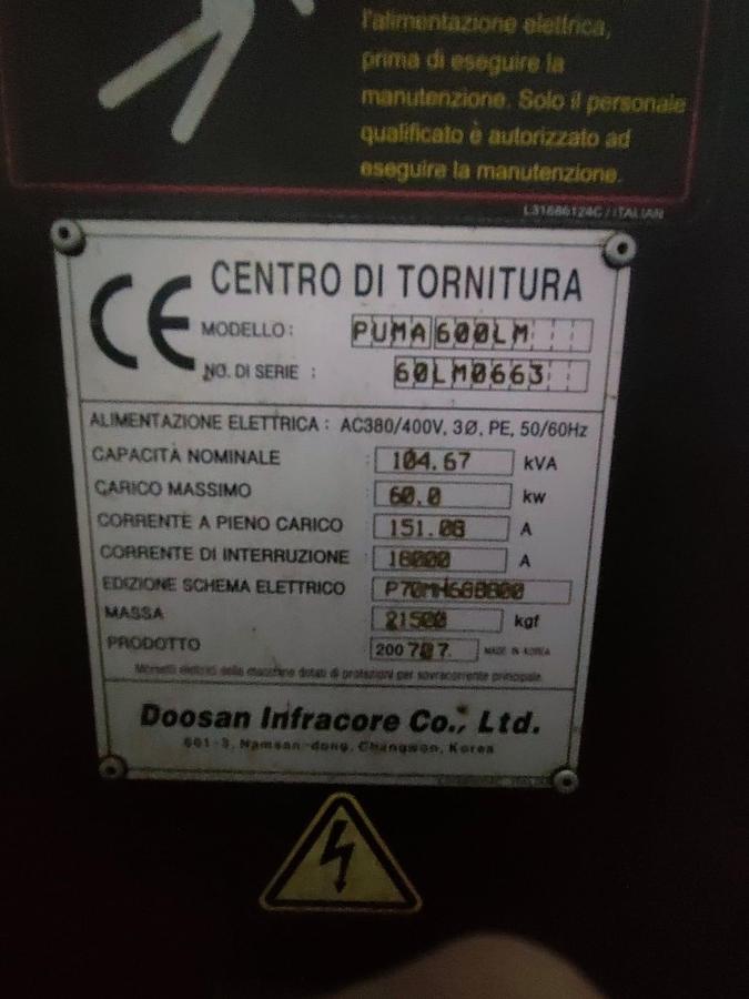 Used 2007 DOOSAN PUMA 600 LM LATHE