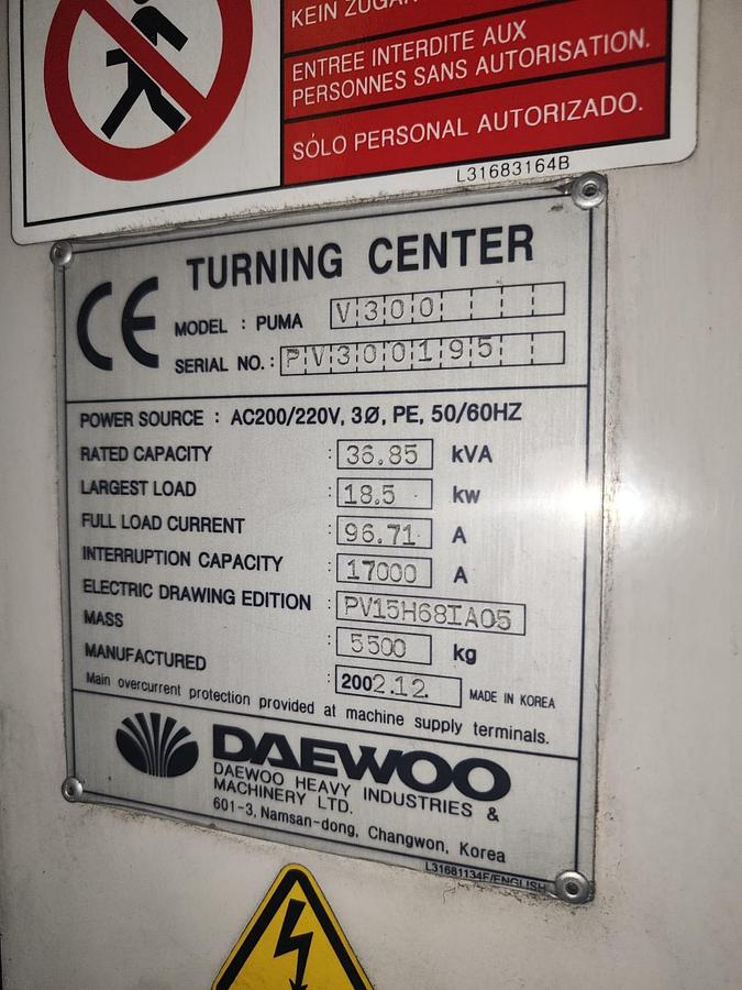 Used 2002 DAEWOO PUMA V300 VERTICAL LATHE