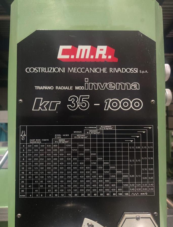Used RADIAL DRILL CMR mod.INVEMA KR 35-1000