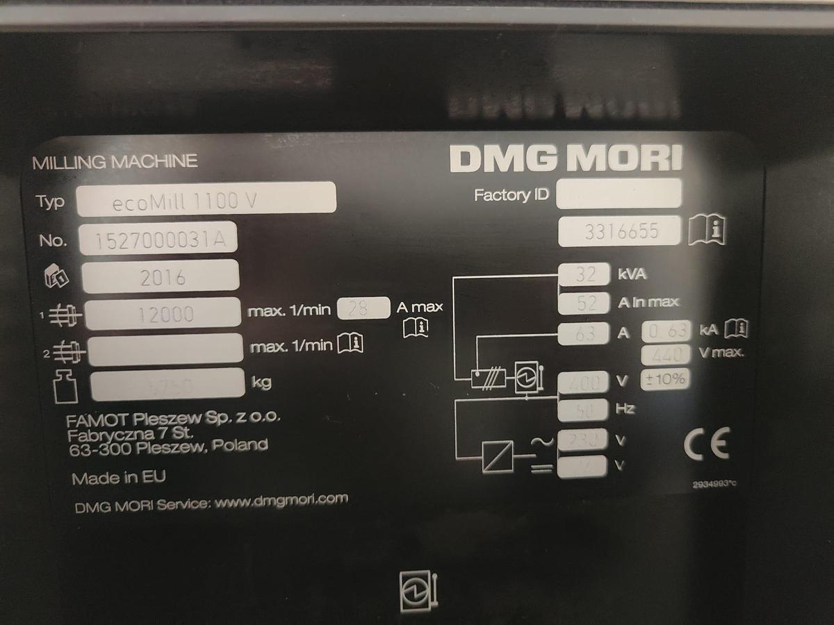 Gebraucht 2016 ZENTRALE WERKSTATT DMG MORI Modell ECOMILL 1100 V