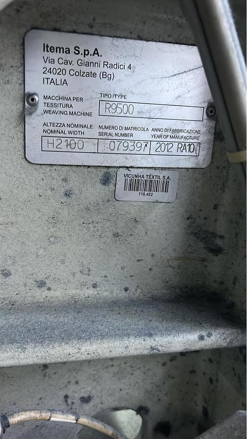 Used 2012 Itema Looms  Model- R9500  rapier looms - A9500