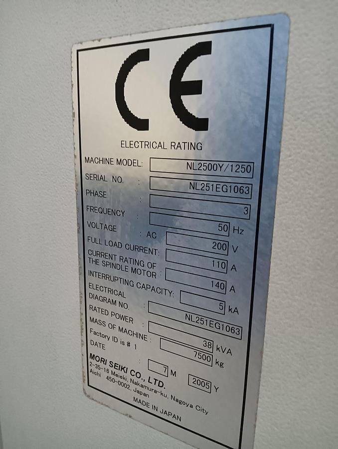 Used 2005 MORI SEIKI lathe mod. NL 2500Y/1250