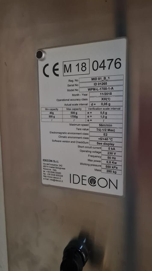 Used 2018 Ceia IDECON-Bitec WPM-L3500 Combined Metal Detector and Checkweigher System