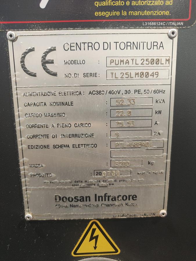 Used 2007 DOOSAN PUMA TL2500 LM LATHE