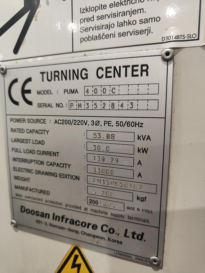 Used 2007 DOOSAN PUMA 400C LATHE