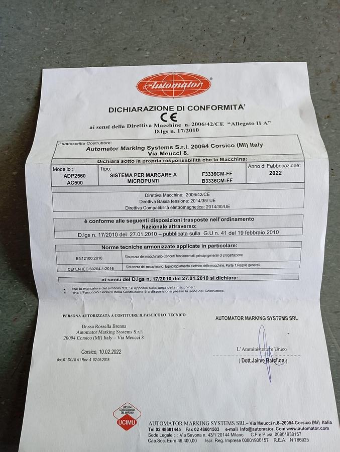 Used 2022 MARKING MACHINE AUTOMATIC mod.ADP-2560