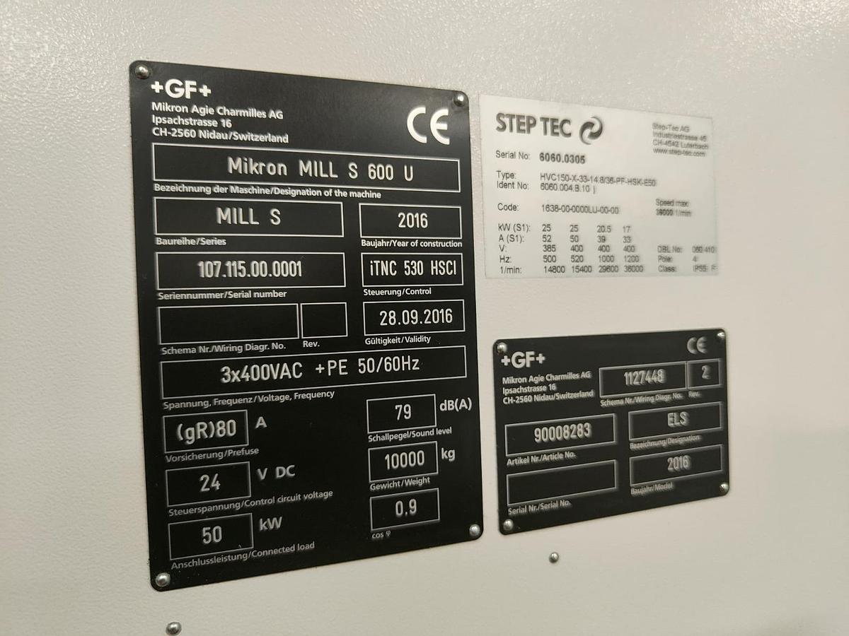 Used 2016 MILLING MACHINE MIKRON model GF MILL 600 UL Pallet magazine with 7 positions