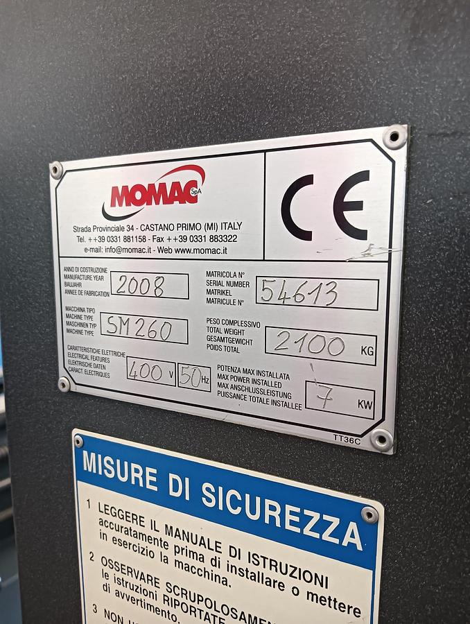 Used 2008 LATHE PARALLEL MOMAC mod.SM 260