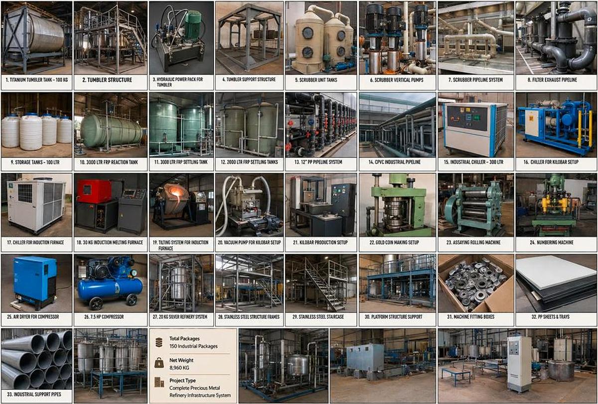 Used 100 KG Gold Refinery Plant — Complete Precious Metal Refining System