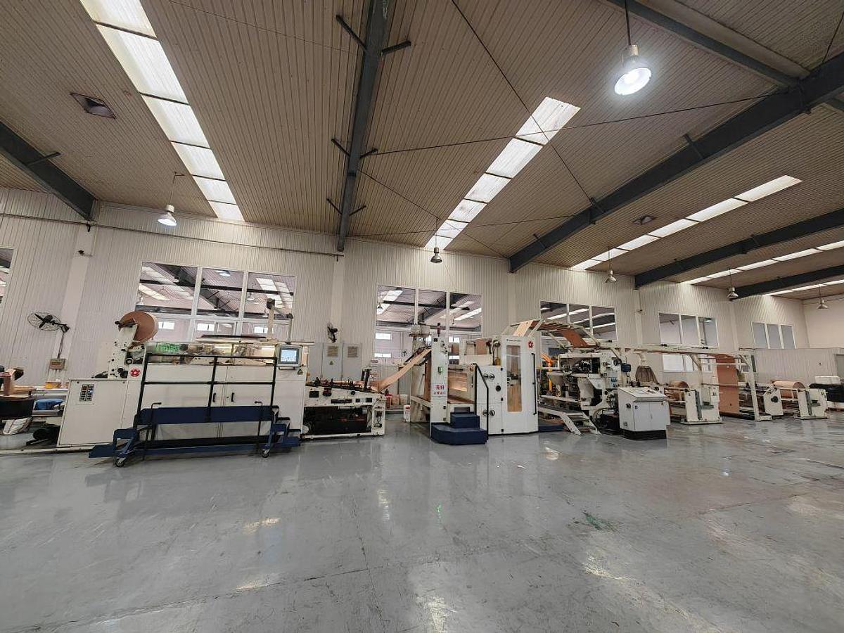 Reel-fed SOS paper bag making machines without in-line handle unit