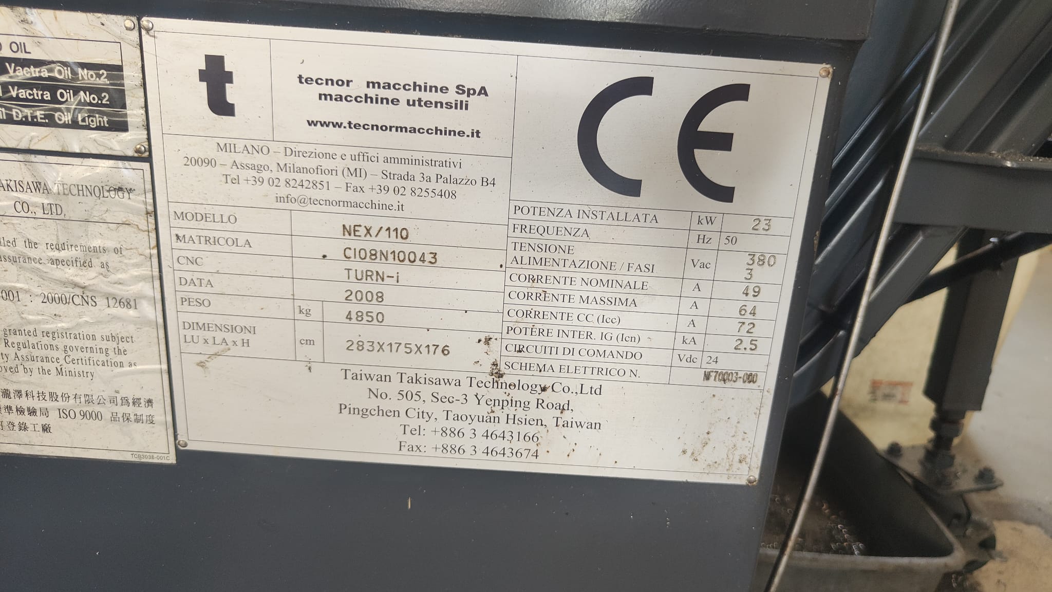 Used 2008 TAKISAWA CNC LATHE model NEX 110
