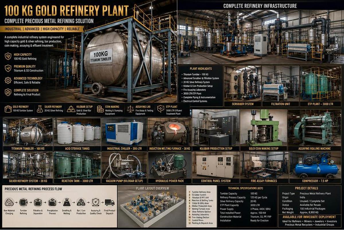 Used 100 KG Gold Refinery Plant — Complete Precious Metal Refining System