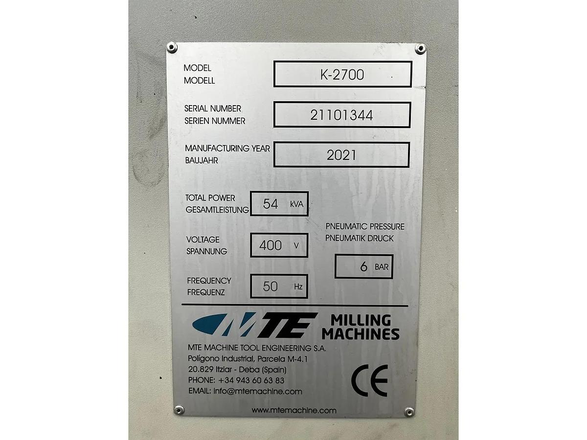 Used 2021 MILLING MACHINE MTE model.K-2700