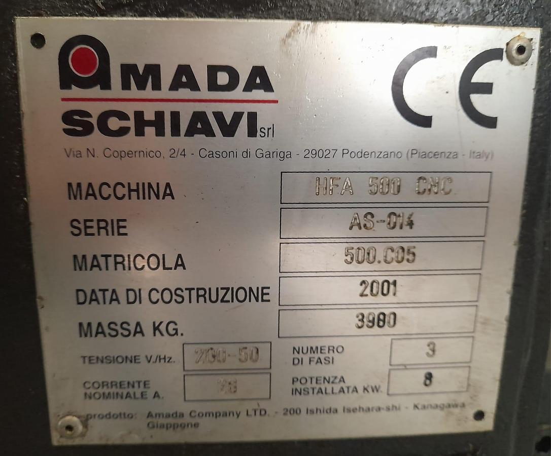 Used 2001 AMADA sawing machine mod.HFA-500CNC