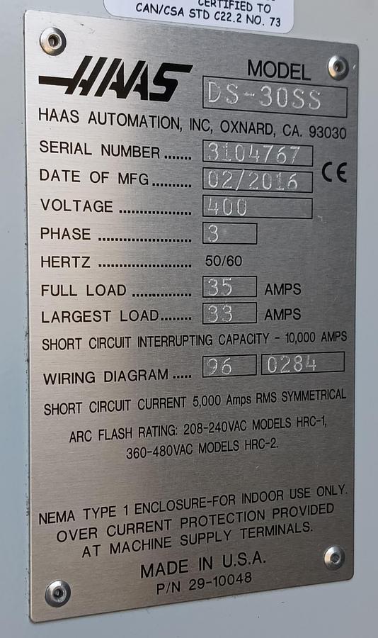 Used 2016 HAAS lathe mod.DS-30SS with IEMCA
