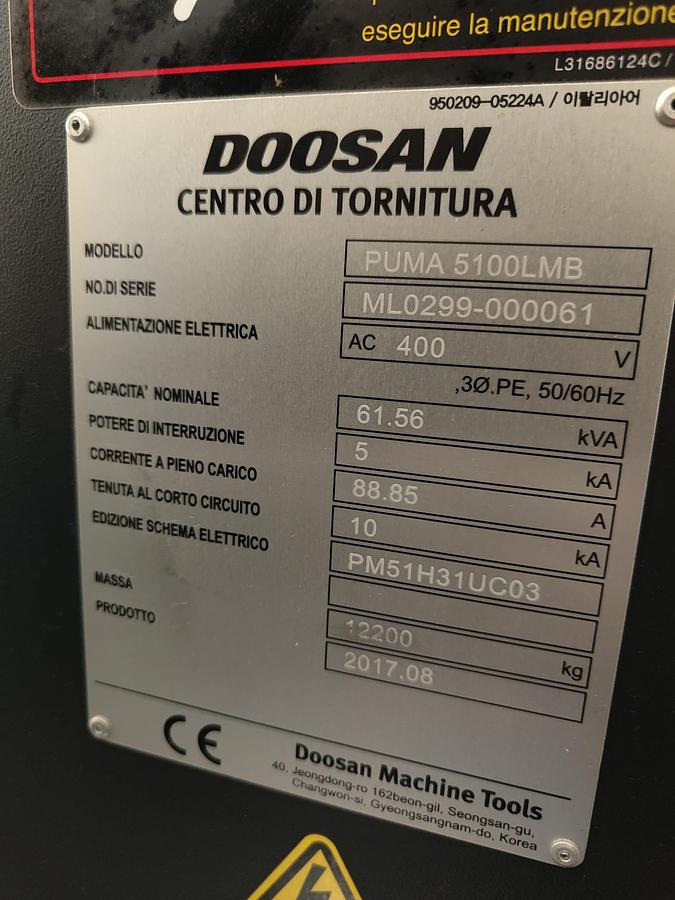 Used 2017 DOOSAN PUMA lathe mod.5100 LMB