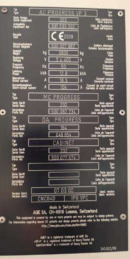 Gebraucht 2008 Elektrischer Drahtfunken-Erosion Charmilles Typ A.C. PROGRESS VP3