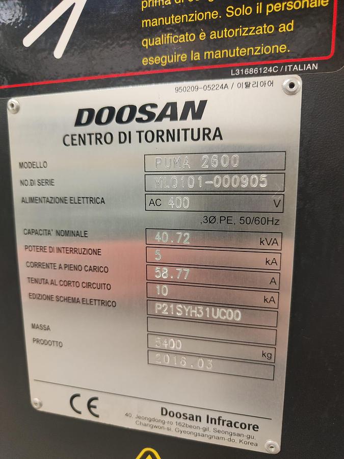 Used 2018 DOOSAN PUMA 2600 LATHE