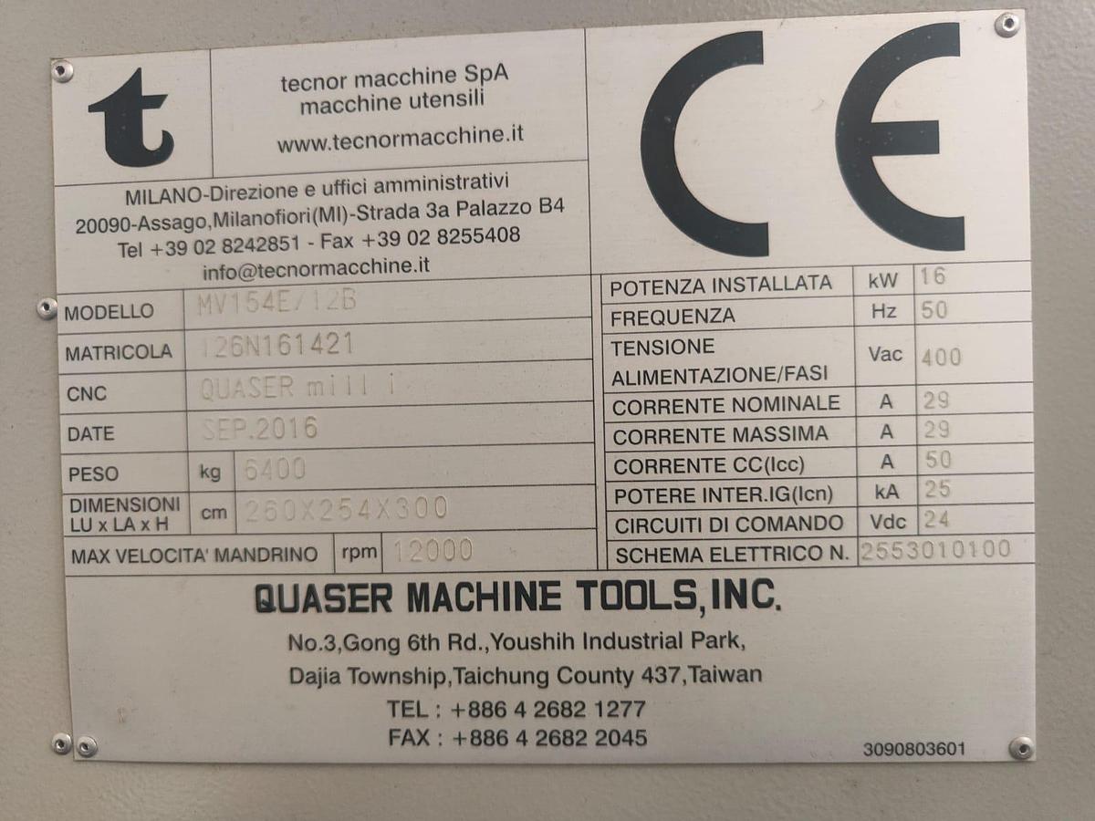 Used 2016 QUASER VERTICAL CENTER mv154E/12B model